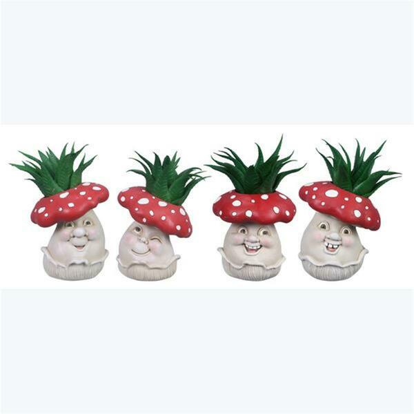 Youngs Resin Mushroom Figurine with Artificial Plant, Assorted Color - 4 Assorted 73743